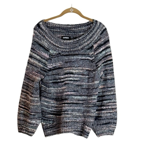 Express Sweater Boat Neck Wool Blend Long Balloon Sleeve Oversized Sweater - Picture 7 of 7